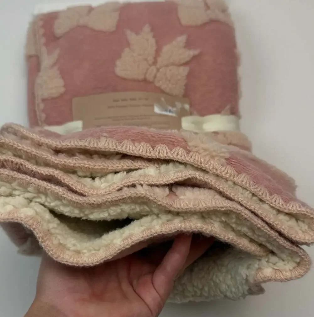 Chickpea Blanket with Soft Sherpa Back Pink Bow Pattern baby 30x40